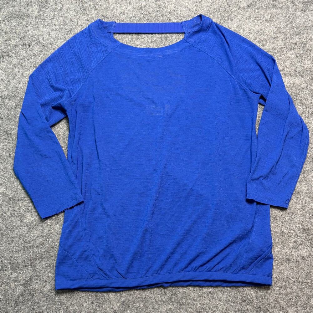 Athleta Blue Open Back Pullover Top Women’s 3/4 Sleeve Shirt Size Medium
